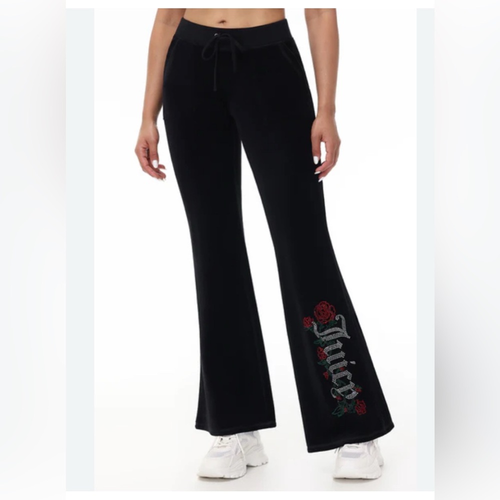 NWOT JUICY COUTURE bling snap pocket cotton velour pants in licorice size M